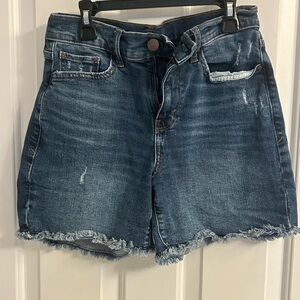 a.n.a Blue Frayed Midi Jean Shorts